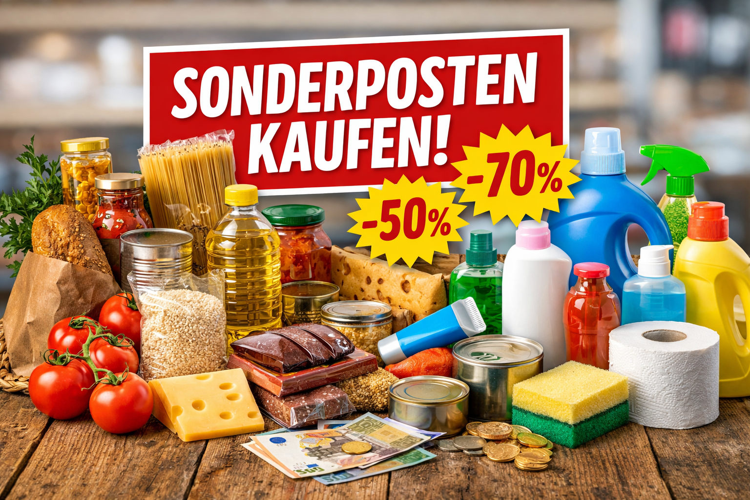 Mehr über den Artikel erfahren Sonderposten kaufen – günstige Lebensmittel, Drogerie & Haushaltswaren